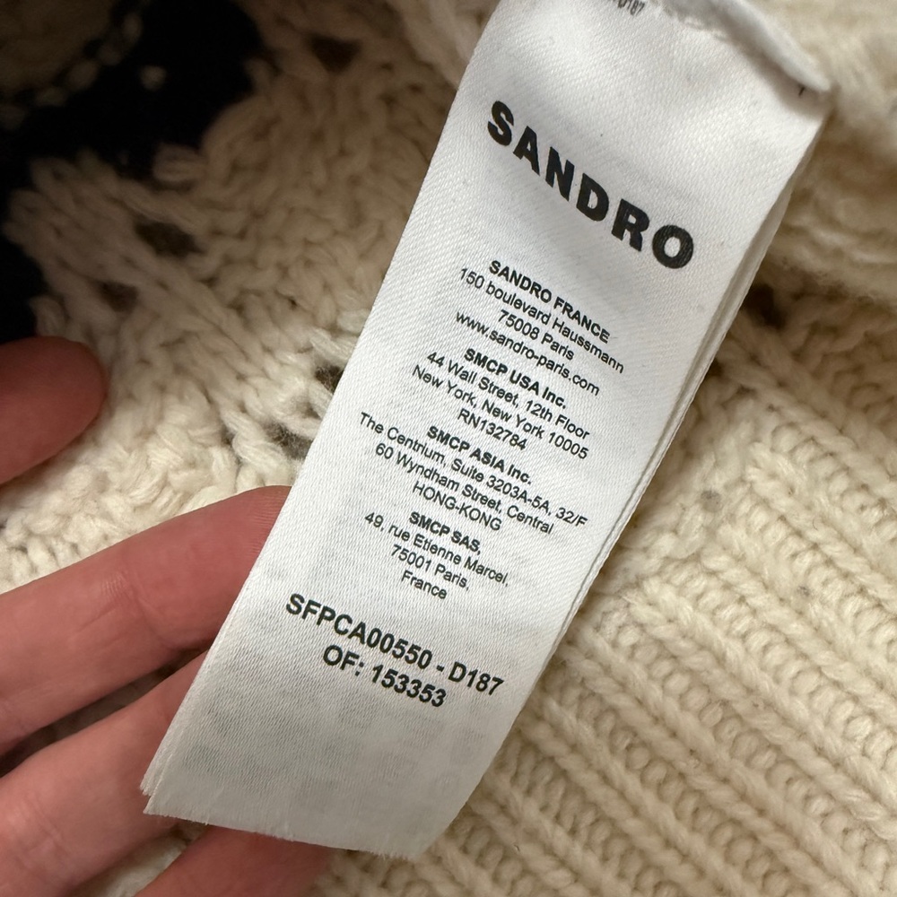 Sandro - Ludvik Cream Crochet Cardigan Sweater w Logo Patch Pocket - size Small - Picture 9 of 14
